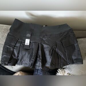 Black Faux Leather Skort